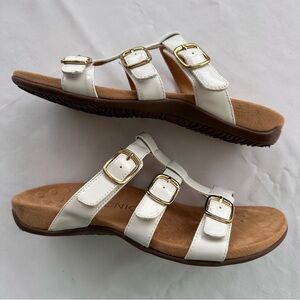 Vionic White Misa Open Toe Sandals with Gold Adjustable Buckles, Size 9